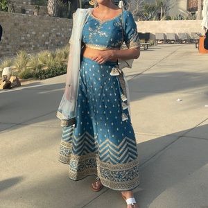 Indian Lehenga / blue teal gold Indian wedding guest dress